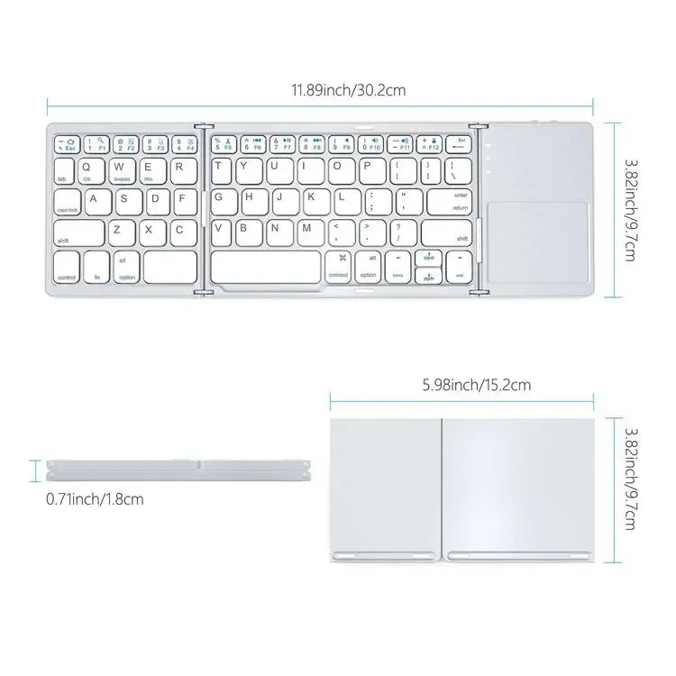 Ultra-Thin Foldable Bluetooth Keyboard with Touchpad - Portable Wireless Keyboard for iPad, Tablet, & Smartphone