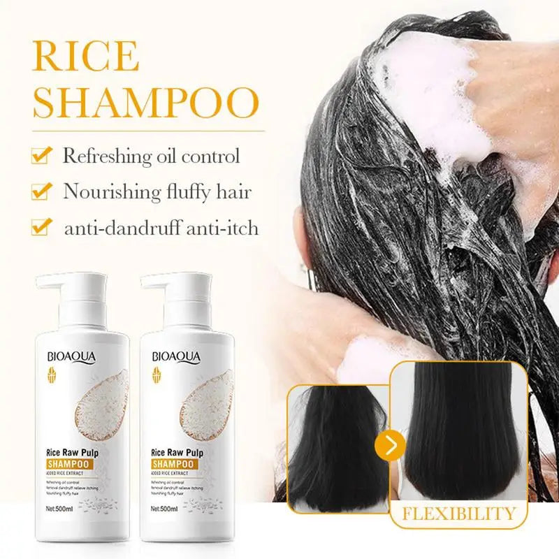 Bioaqua Rice Raw Pulp Shampoo – Strengthening & Moisturizing Formula
