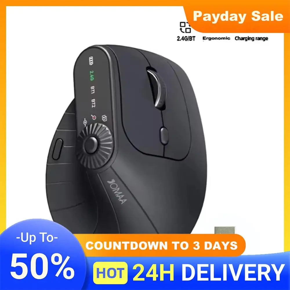 Rechargeable Vertical Ergonomic Mouse - Dual Mode Bluetooth & 2.4GHz Wireless Mouse for Mac, Windows & Laptop