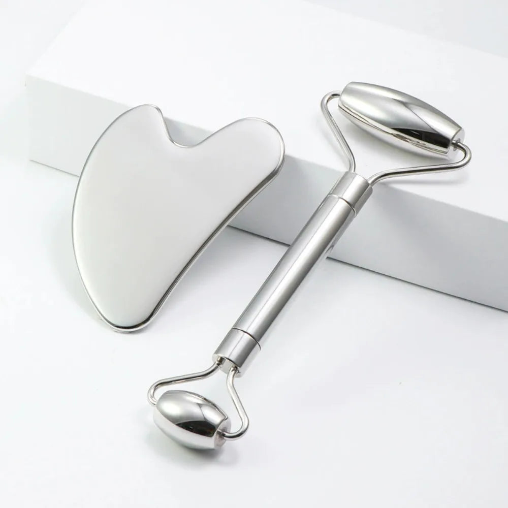 Premium Stainless Steel Facial Roller & Gua Sha Set with Ice Roller Mold