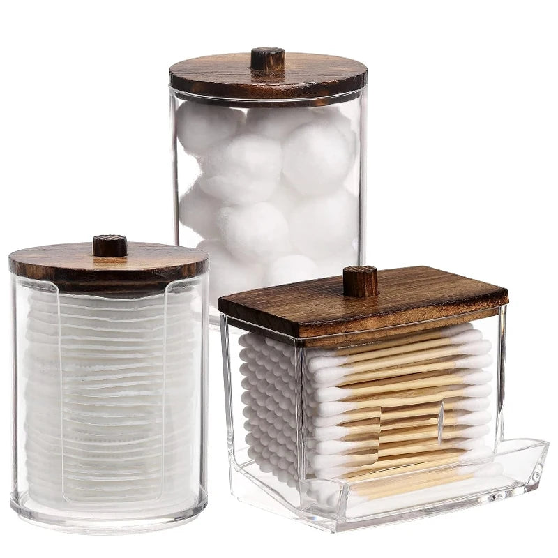Clear Bathroom Organizer Set for Q-Tips and Cotton Swabs