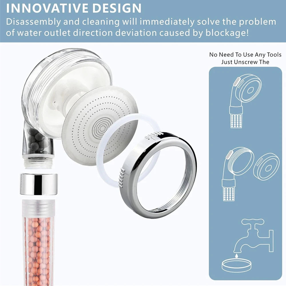 High-Pressure Ionic Filtered Shower Head with Mineral Beads