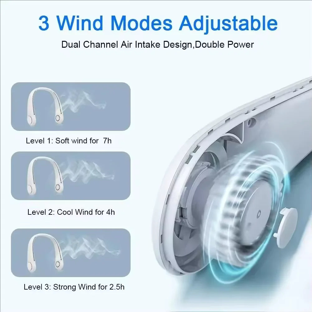 Portable Bladeless Neck Fan - Rechargeable Hands-Free Air Cooler