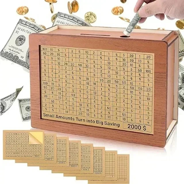 Wooden Money Box with Incremental Saving Goals
