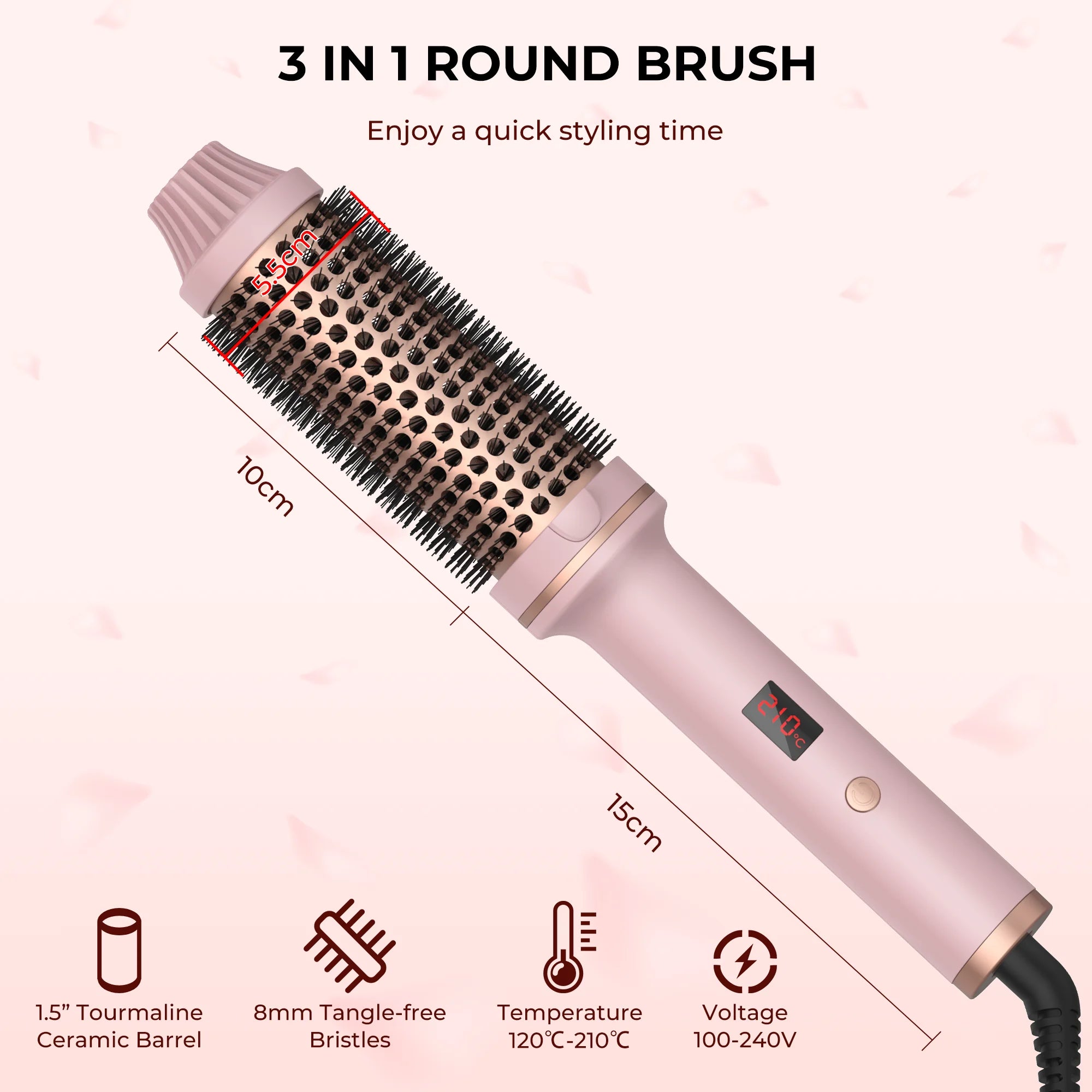 1.5 Inch Ceramic Thermal Brush - 3-in-1 Ionic Heated Round Brush for Curling & Volumizing