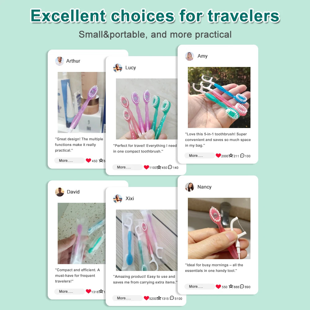 12-Pcs Mini Disposable Travel Toothbrushes with Built-in Gel Bead