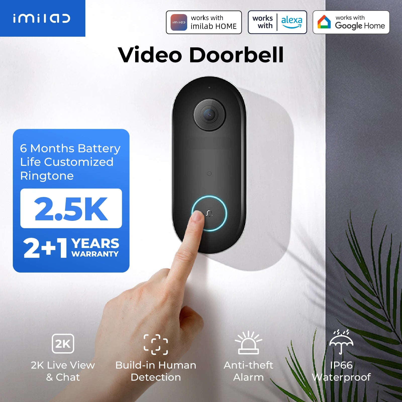 IMILAB 2.5K Smart Video Doorbell - WiFi Security Camera