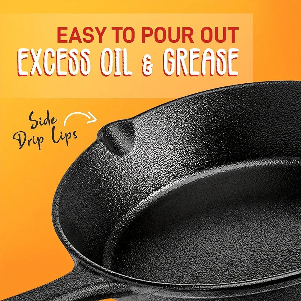 3-Piece Pre-Seasoned Cast Iron Skillet Set (Set de 3 sartenes de hierro fundido curados)