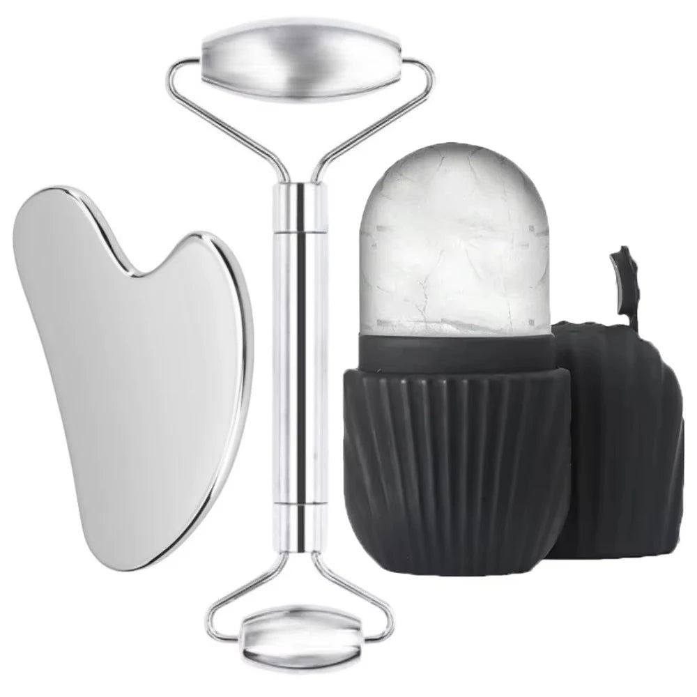 Premium Stainless Steel Facial Roller & Gua Sha Set with Ice Roller Mold