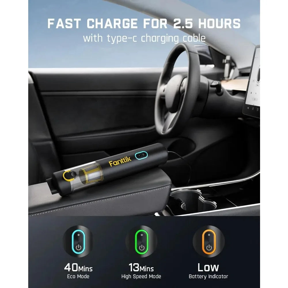 Slim V8 Apex Portable Car Vacuum - 19000Pa High Suction Cordless Mini Vac