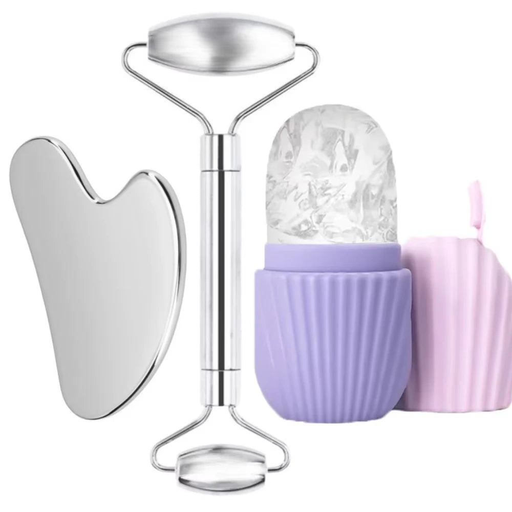 Premium Stainless Steel Facial Roller & Gua Sha Set with Ice Roller Mold