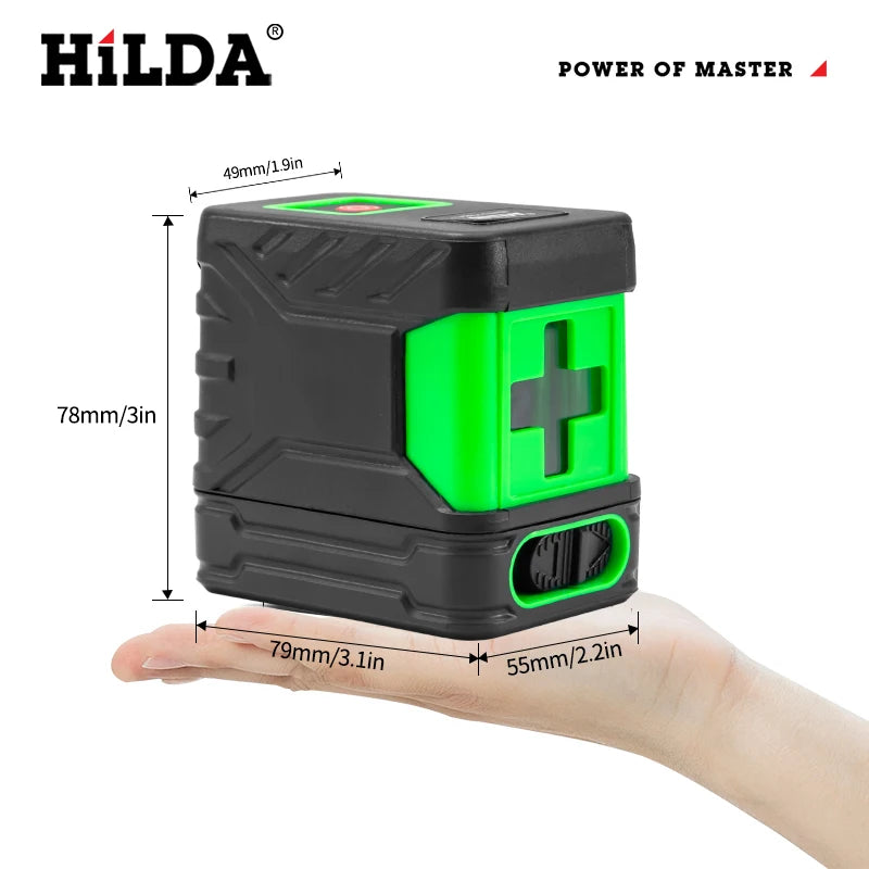 HILDA 2-Line Self-Leveling Green Laser Level - Professional Vertical & Horizontal Cross-Line Tool