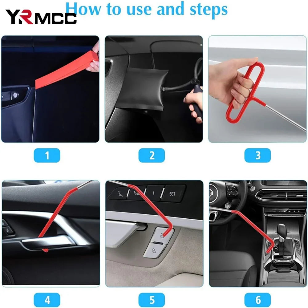 Professional Car Emergency Lockout Kit - Long Reach Grabber & Air Pump Wedge Tool Set