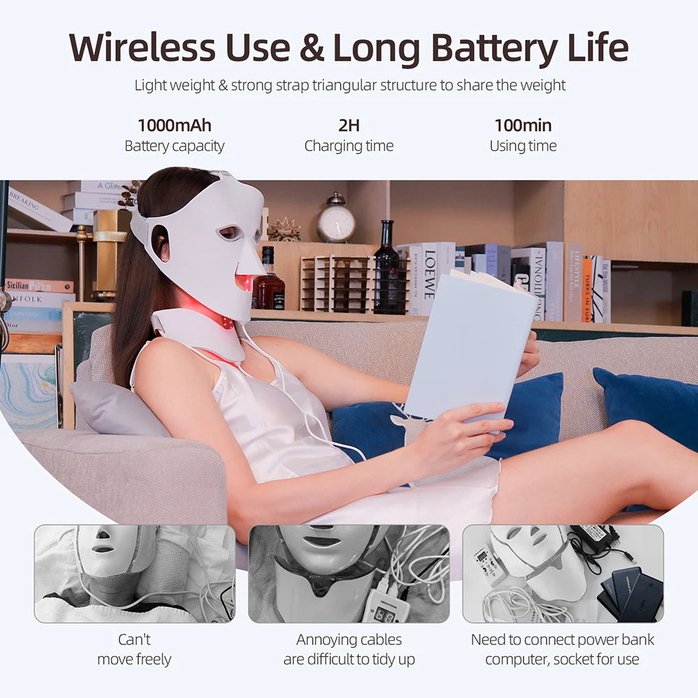 Professional 3D Silicone LED Mask - Red Light Therapy for Face and Neck (Wireless & Rechargeable)