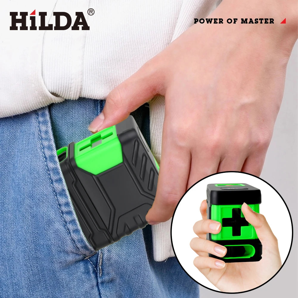HILDA 2-Line Self-Leveling Green Laser Level - Professional Vertical & Horizontal Cross-Line Tool