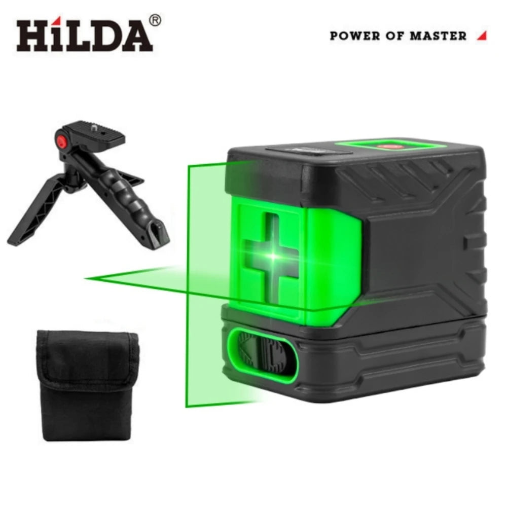 HILDA 2-Line Self-Leveling Green Laser Level - Professional Vertical & Horizontal Cross-Line Tool