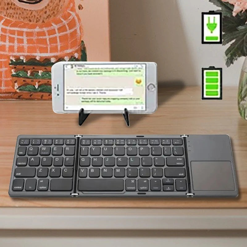 Ultra-Thin Foldable Bluetooth Keyboard with Touchpad - Portable Wireless Keyboard for iPad, Tablet, & Smartphone