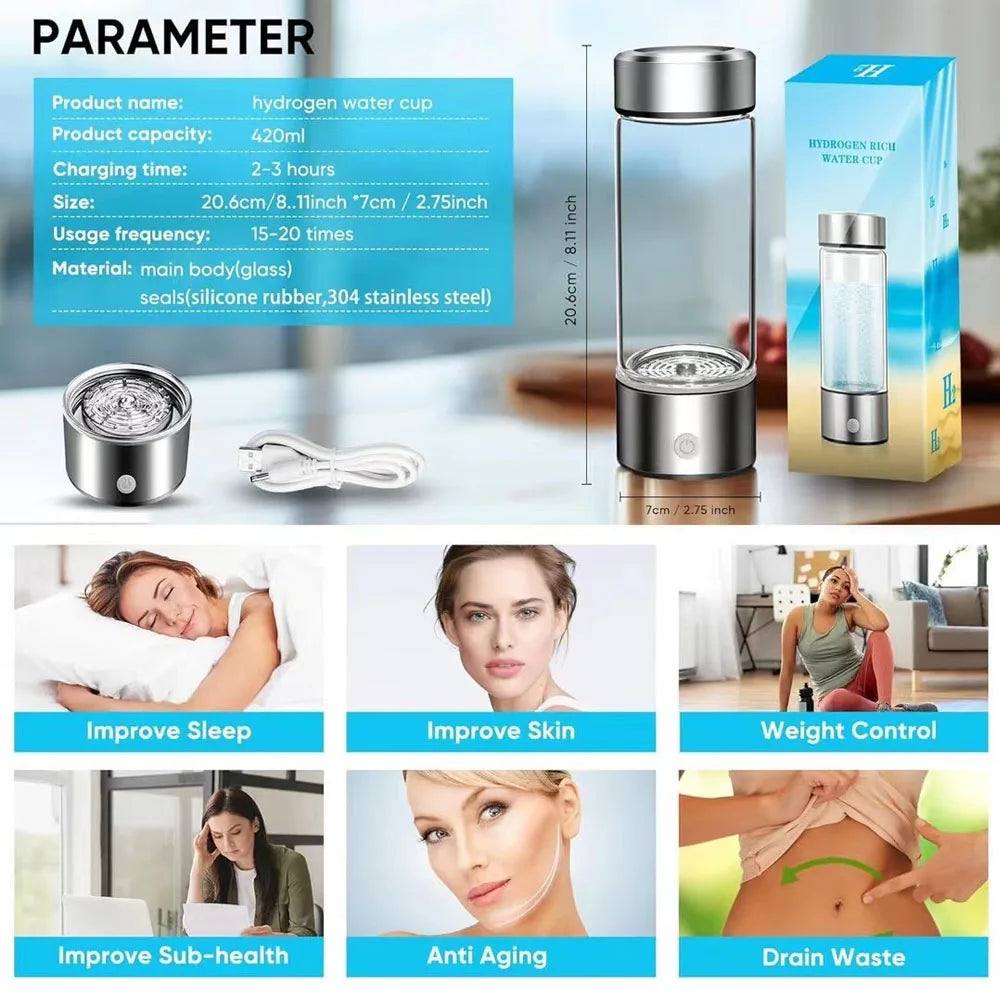 Portable Hydrogen-Rich Water Generator Bottle (420ml)