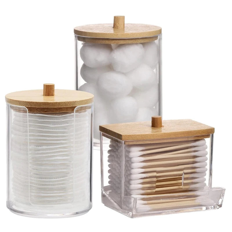 Clear Bathroom Organizer Set for Q-Tips and Cotton Swabs