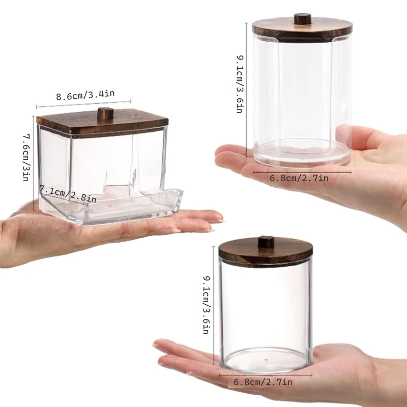 Clear Bathroom Organizer Set for Q-Tips and Cotton Swabs