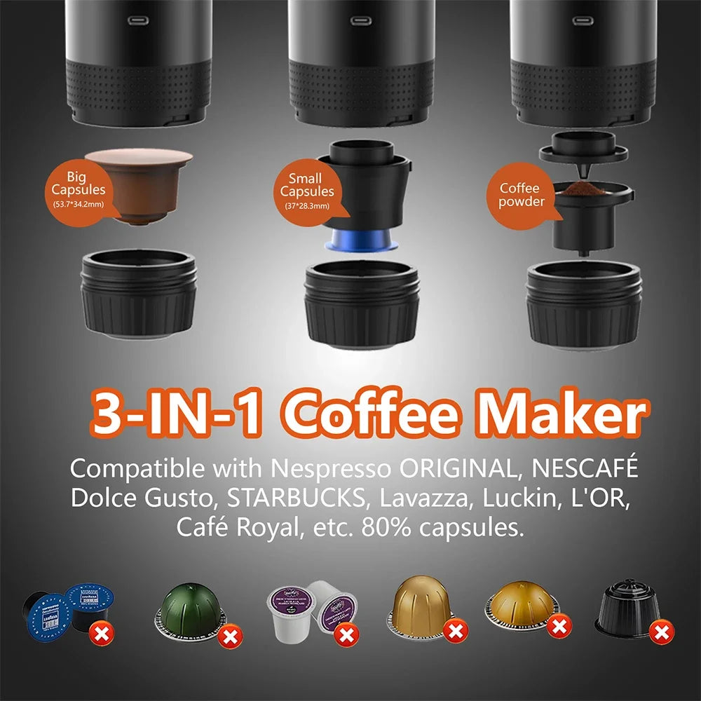 3-in-1 Portable Electric Espresso Maker - Travel Friendly