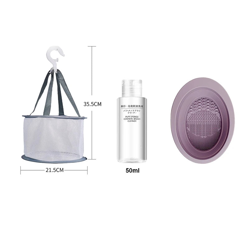 2-in-1 Makeup Brush Cleaner Bowl & Air-Drying Net Set