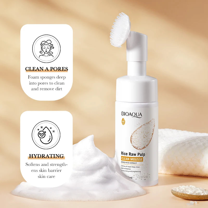 BIOAQUA White Rice Brightening Cleanser - Deep Pore Foam Massage & Exfoliator