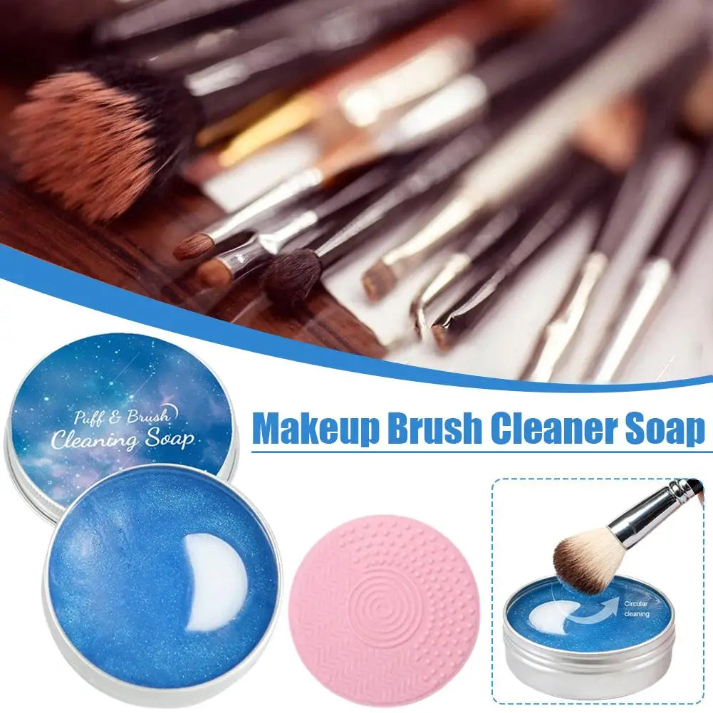 Solid Makeup Brush Cleaner Soap with Silicone Scrubbing Mat