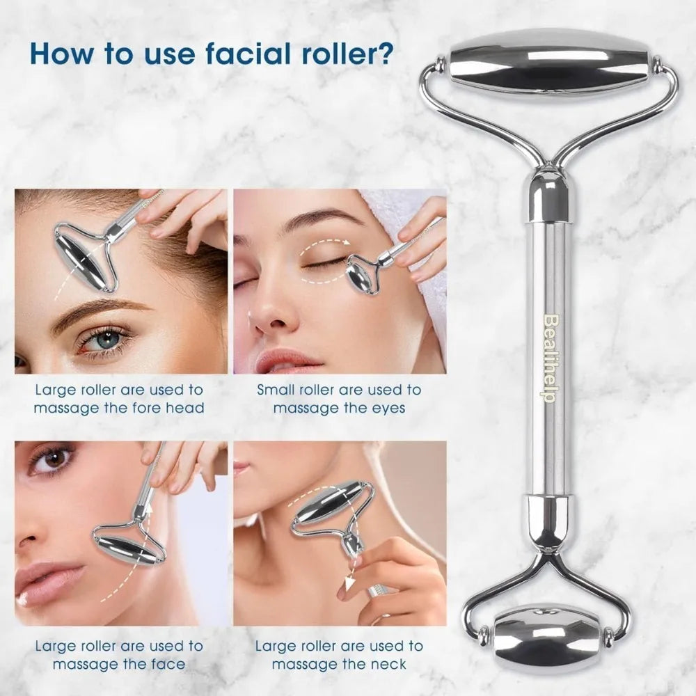 Premium Stainless Steel Facial Roller & Gua Sha Set with Ice Roller Mold