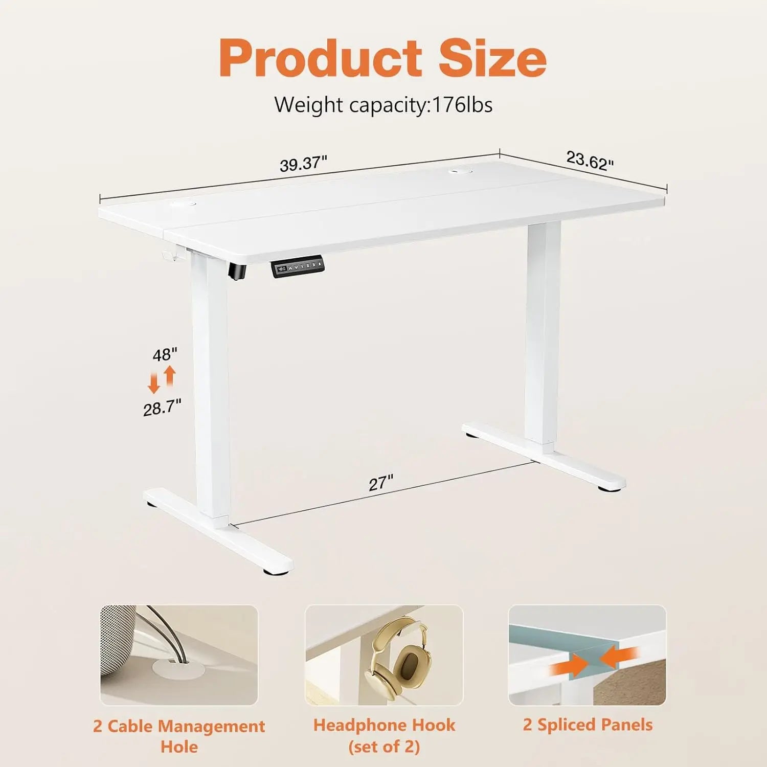Electric Height-Adjustable Standing Desk (40x24")