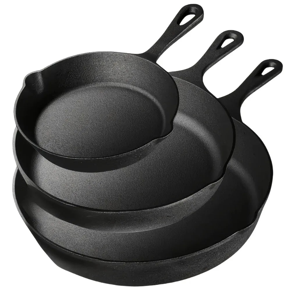 3-Piece Pre-Seasoned Cast Iron Skillet Set (Set de 3 sartenes de hierro fundido curados)