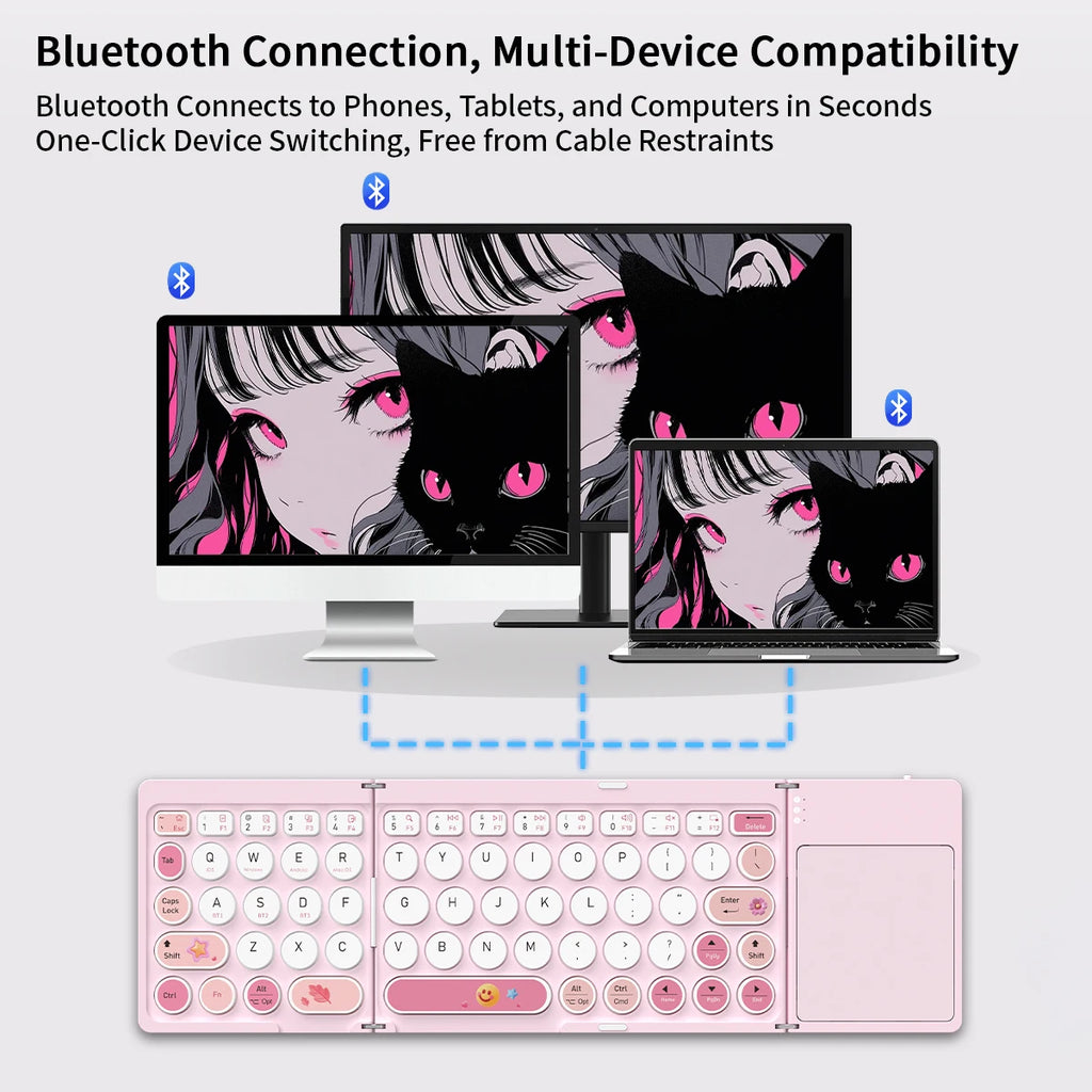 GEEZER Cute Portable Bluetooth Keyboard - Foldable & Multi-Device Wireless Keyboard for iPad, Laptop & Phone