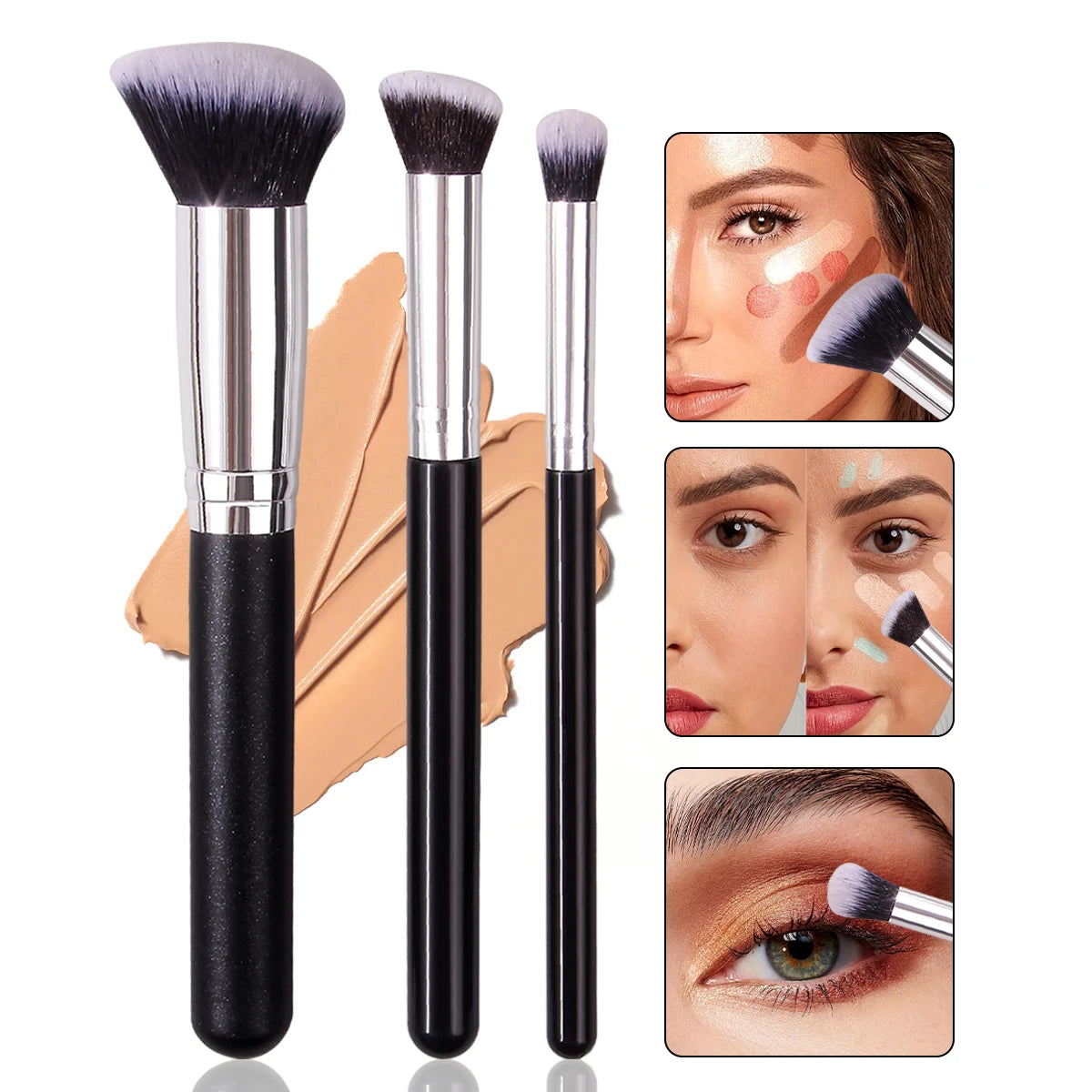 Premium Foundation & Concealer Brush Set - Flawless Blending Trio
