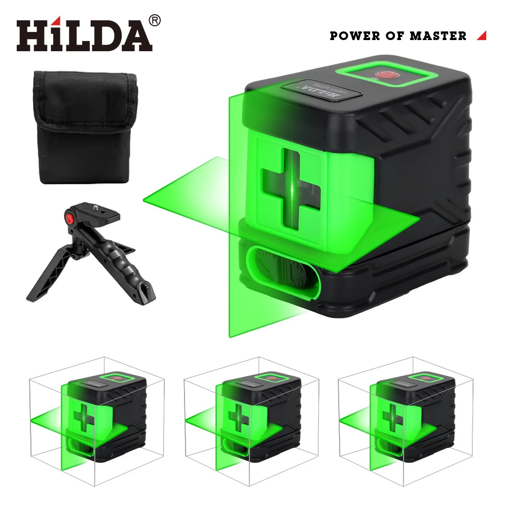HILDA 2-Line Self-Leveling Green Laser Level - Professional Vertical & Horizontal Cross-Line Tool