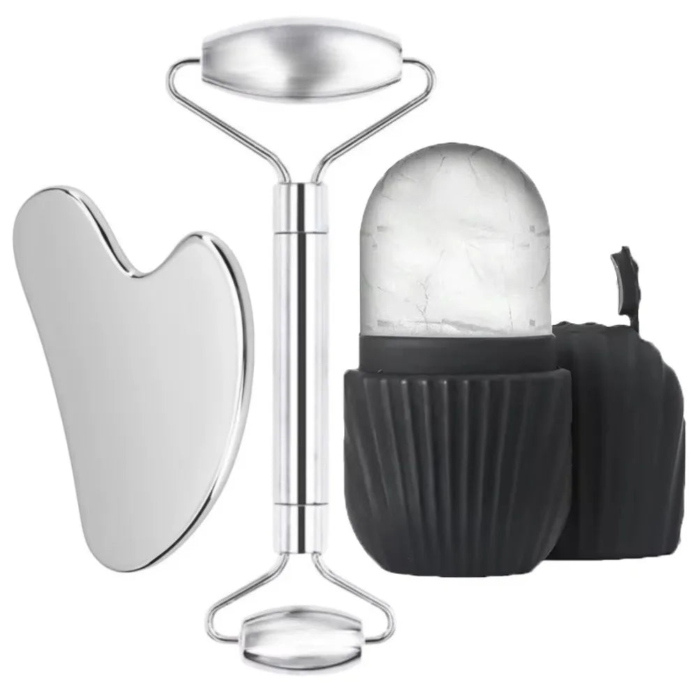 Premium Stainless Steel Facial Roller & Gua Sha Set with Ice Roller Mold